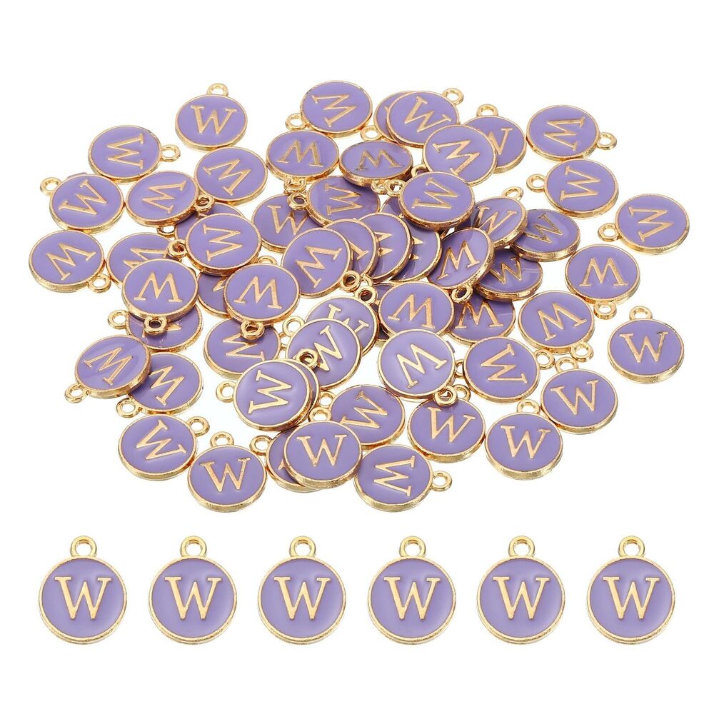5953 Letter Charm W, 60Pcs Double Sided Alphabet Initial Charm Pendants